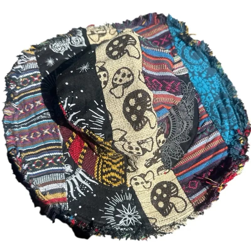 🔥Last Day 49% OFF - 🍄Patchwork Multicolored Mushroom Hemp Hat with Hidden Pocket Fedorahats🎩