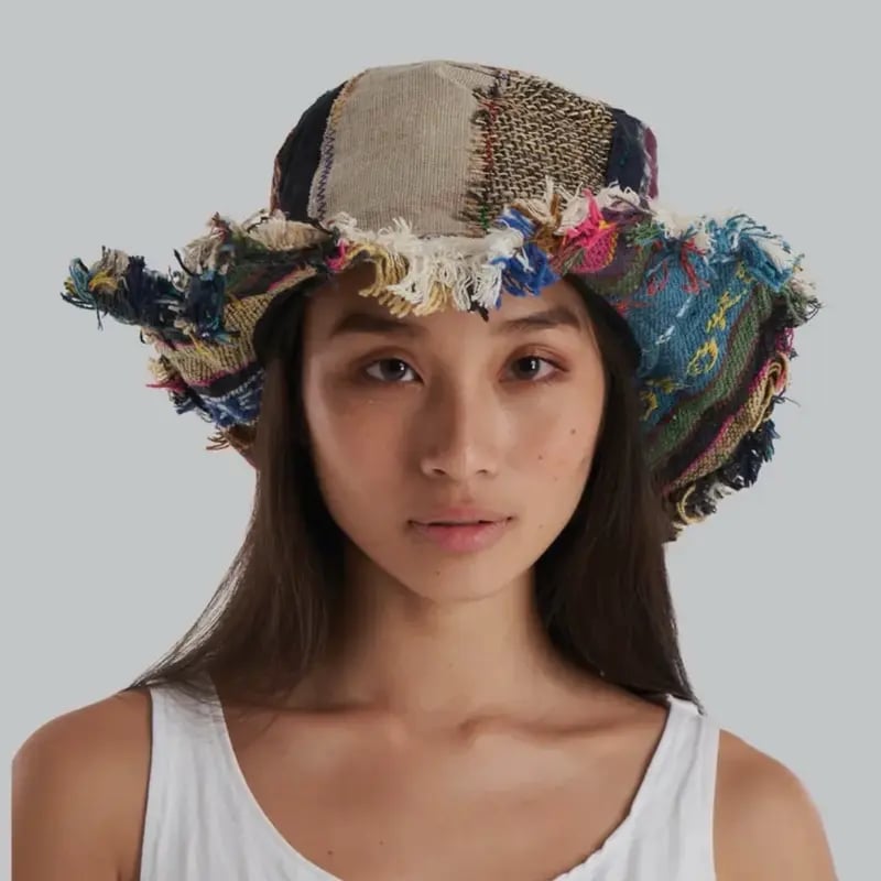 🔥Last Day 49% OFF - 🍄Patchwork Multicolored Mushroom Hemp Hat with Hidden Pocket Fedorahats🎩