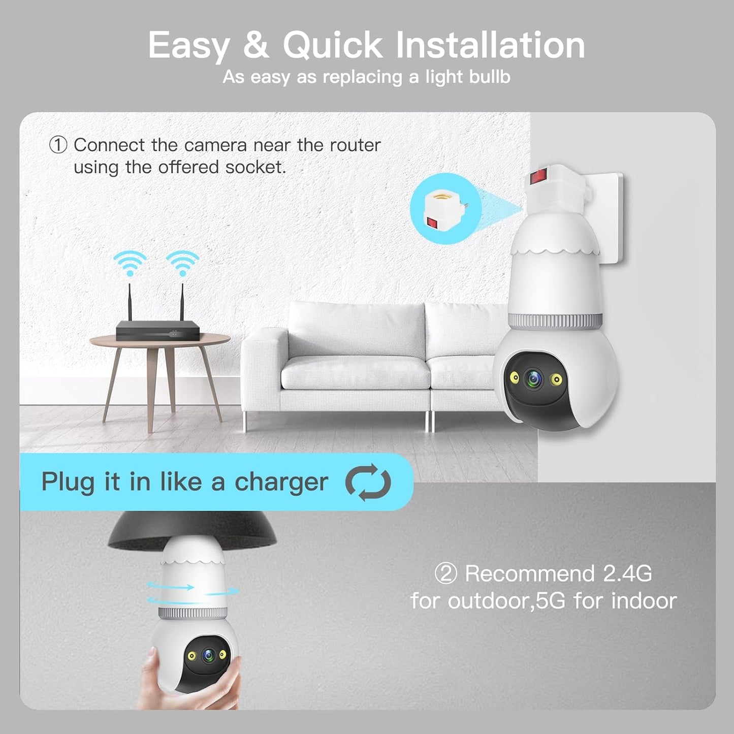 4MP Light Bulb Security Camera 5G&2.4GHz Wireless Outdoor Indoor Camera with Night Vision(Buy 2 Free Shipping)