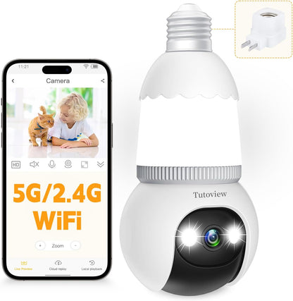 4MP Light Bulb Security Camera 5G&2.4GHz Wireless Outdoor Indoor Camera with Night Vision(Buy 2 Free Shipping)