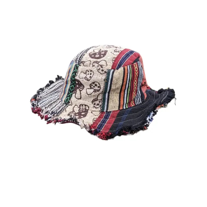 🔥Last Day 49% OFF - 🍄Patchwork Multicolored Mushroom Hemp Hat with Hidden Pocket Fedorahats🎩