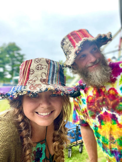 🔥Last Day 49% OFF - 🍄Patchwork Multicolored Mushroom Hemp Hat with Hidden Pocket Fedorahats🎩