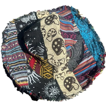 🔥Last Day 49% OFF - 🍄Patchwork Multicolored Mushroom Hemp Hat with Hidden Pocket Fedorahats🎩