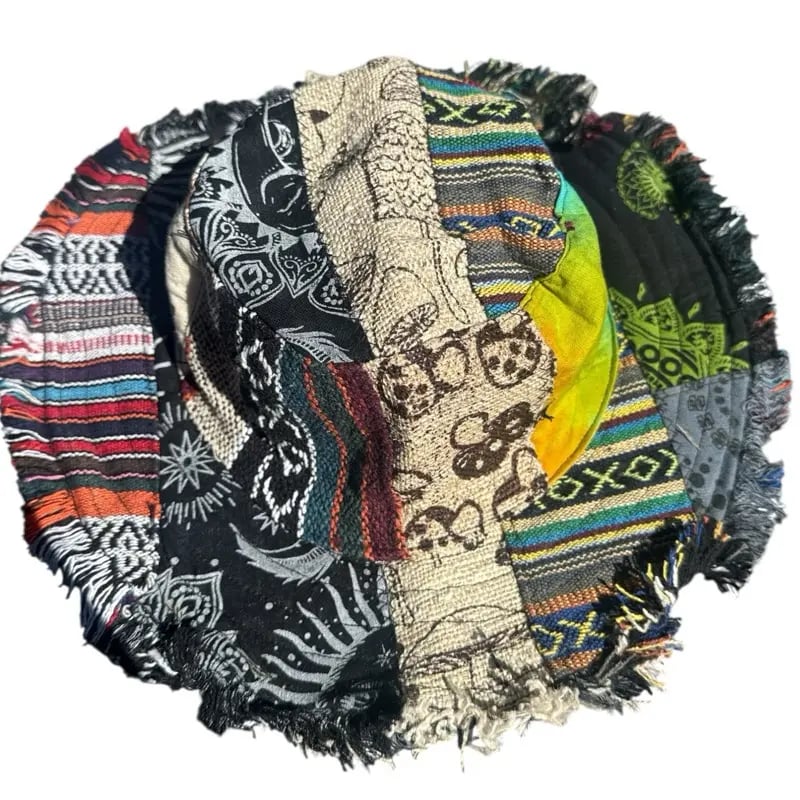 🔥Last Day 49% OFF - 🍄Patchwork Multicolored Mushroom Hemp Hat with Hidden Pocket Fedorahats🎩